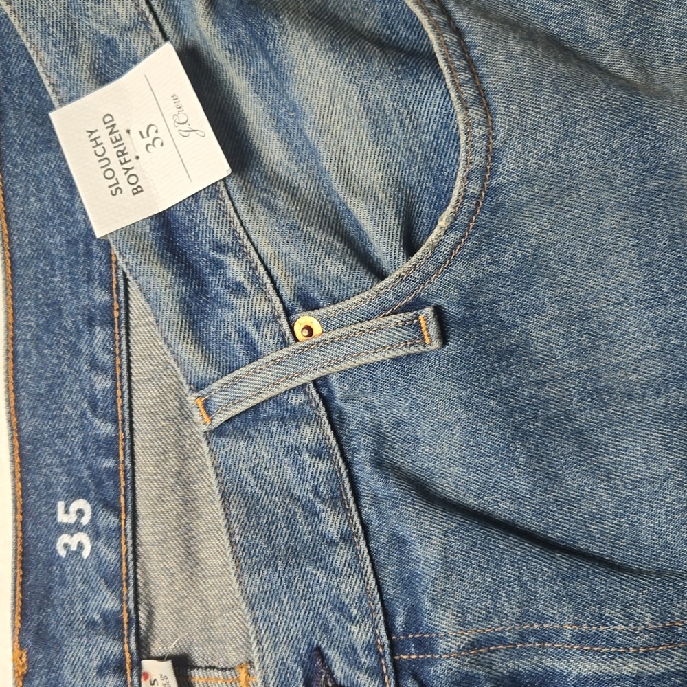 J. Crew Slouchy Boyfriend Blue Jeans with Fashionable Designed Rips-Size 35 - Picture 3 of 8